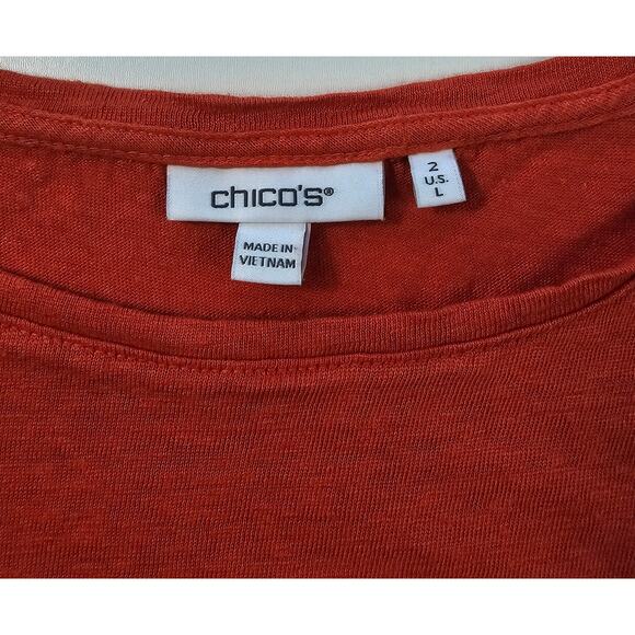 Chicos size 2 (L) tie front 100% linen orange blouse EUC summer career casual ^ - Picture 3 of 6